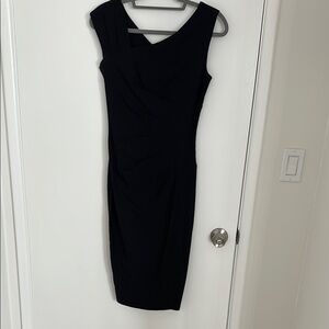 Sleek Black Sheath Dress with Cute Neck Line